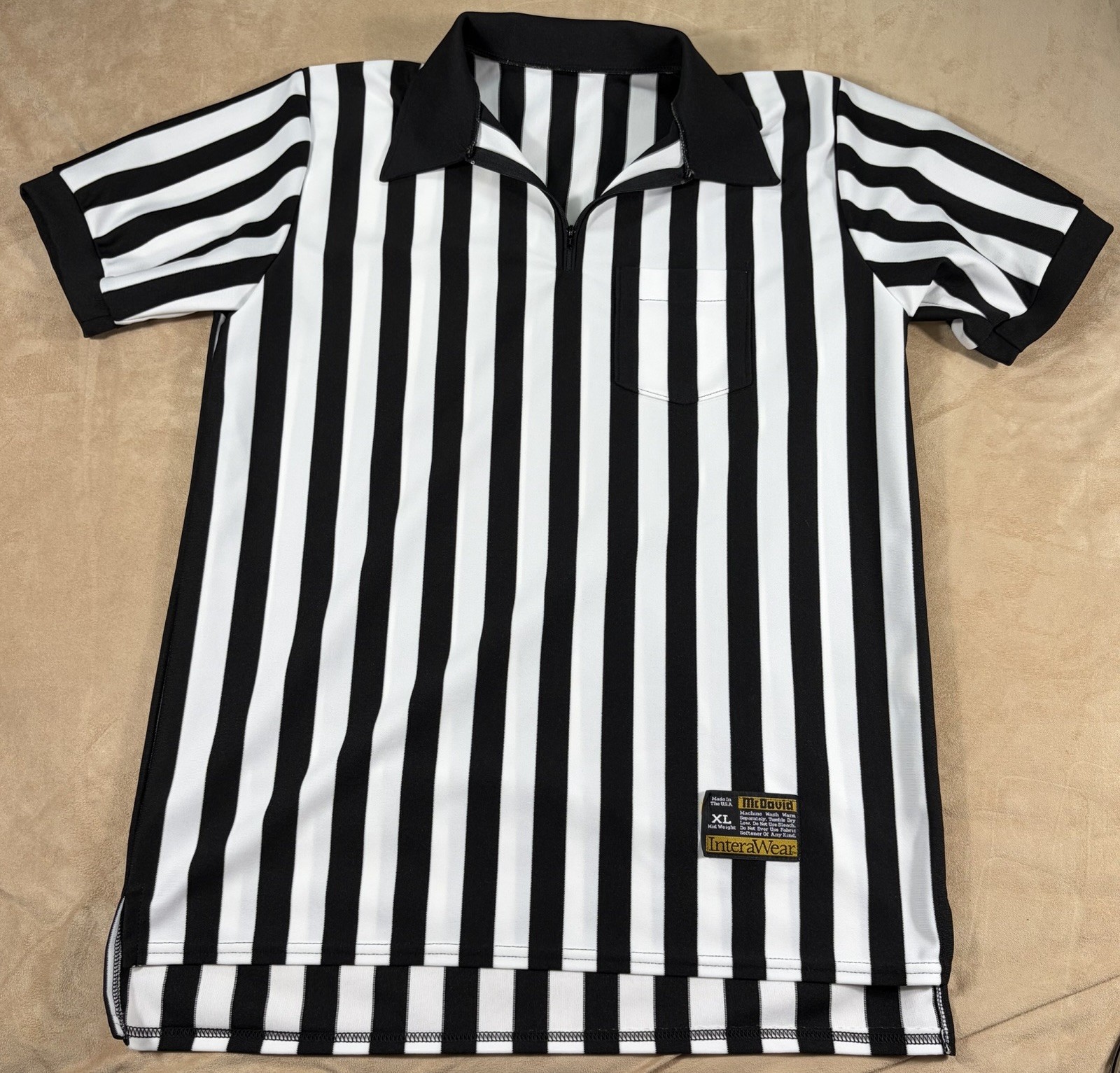 McDavid Interawear Sports Referee Shirt XL Black White Stripes USA 1/4 Zip gallery