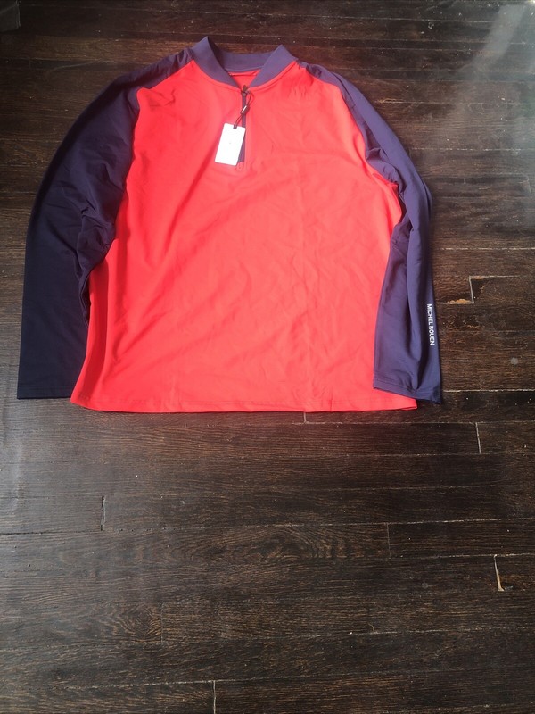Michel Rouen Performance Red Blue Colorblock Quarter zip Golf Logo Pullover 2XL gallery