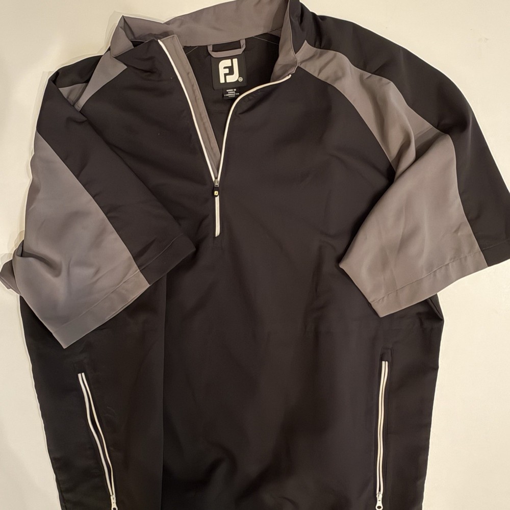 FootJoy Pullover Shirt Mens XL Grey Black Short Sleeve 1/4 Zip Wind Jacket Golf