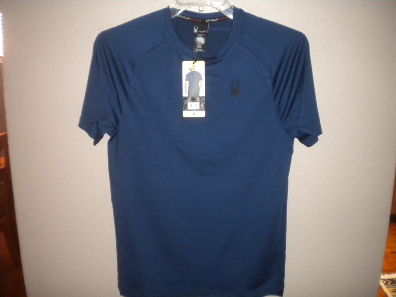 Spyder Active Men's Size Small Blue Short Sleeve 4 Way Stretch Shirt NWT gallery