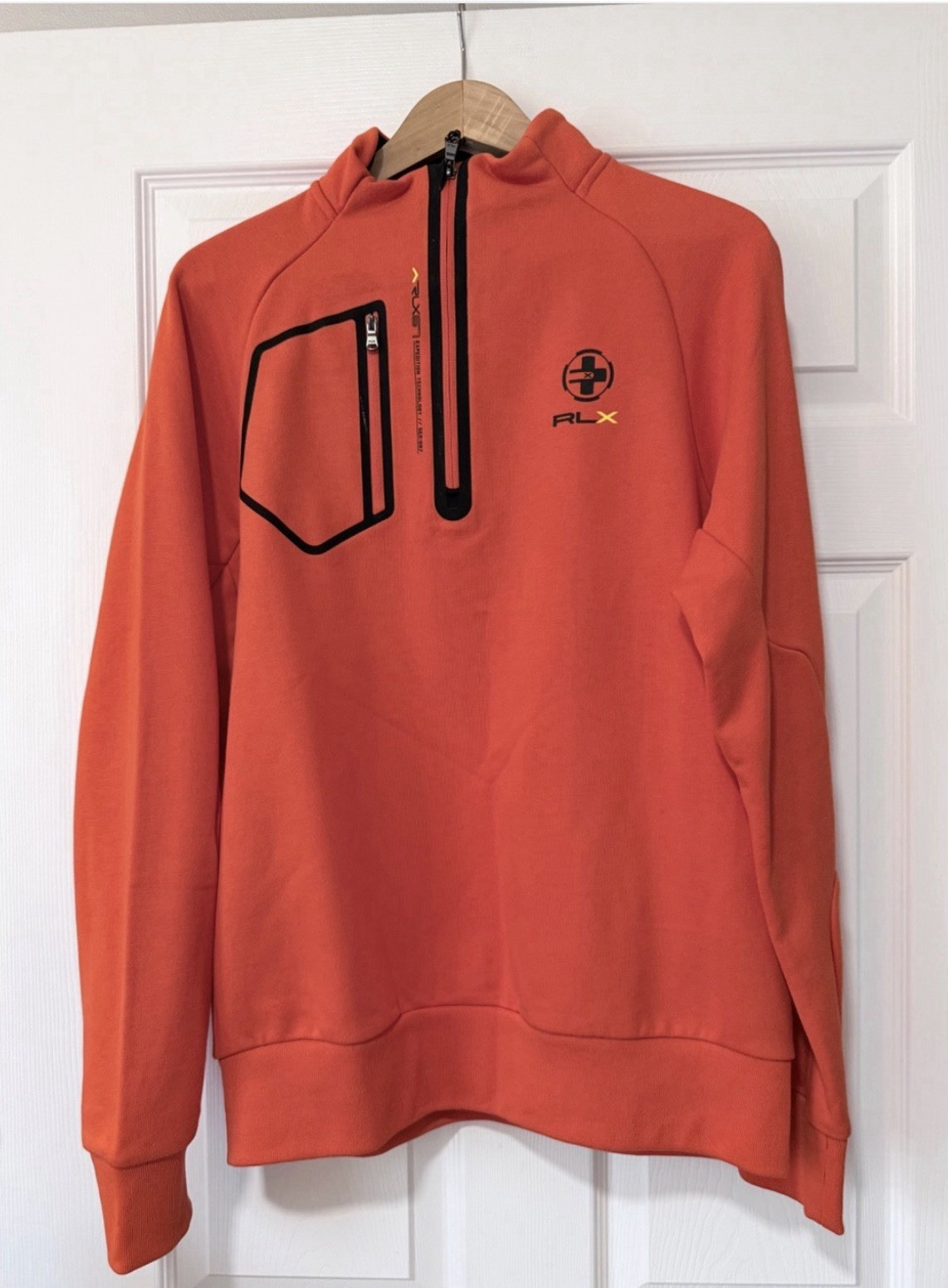 RLX Ralph Lauren Men’s 1/4 Zip Mock Neck Pullover Pockets Orange Brand New Large gallery