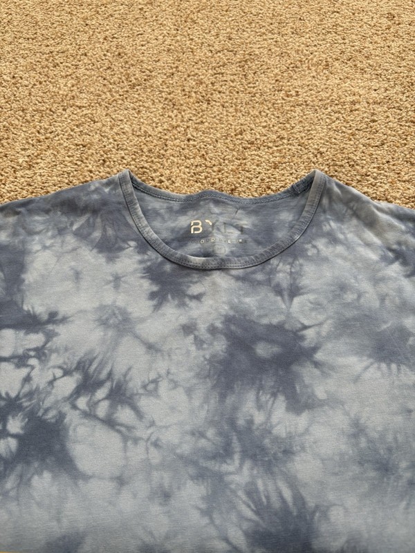 BYLT Mens Sky Blue Tye Dye Drop Cut Short Sleeve Shirt Size MEDIUM Casual gallery