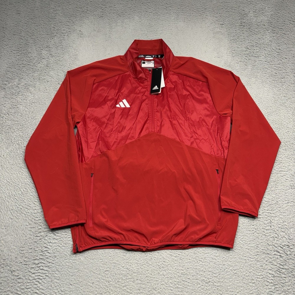 Adidas 1/4 Zip Sideline Pullover Windbreaker Men Medium Red Aeroready HS1290