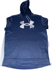 Under Armour Sweatshirt Mens Large Blue Fleece Logo Hoodie Drawstring Sports