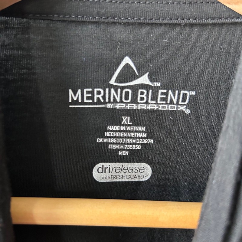 Paradox Mens Merino Blend 1/4 Zip Pullover Black Drirelease Base Layer XL gallery
