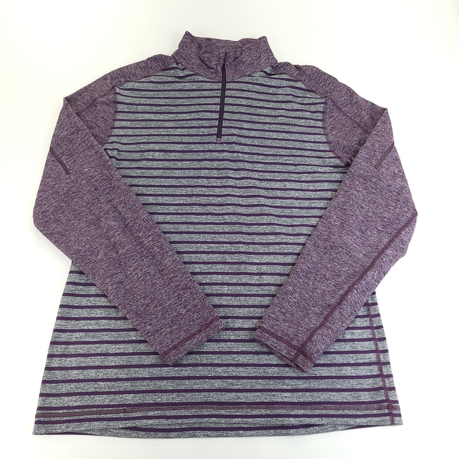 Lululemon Shirt Mens XL Purple Gray Striped Quarter Zip Raglan Sleeve Pullover gallery