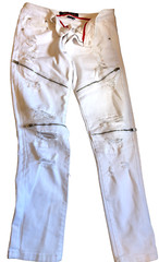 COPPER RIVET UNI-SEX JEANS ZIPPER LOW POCKET WHITE JEANS