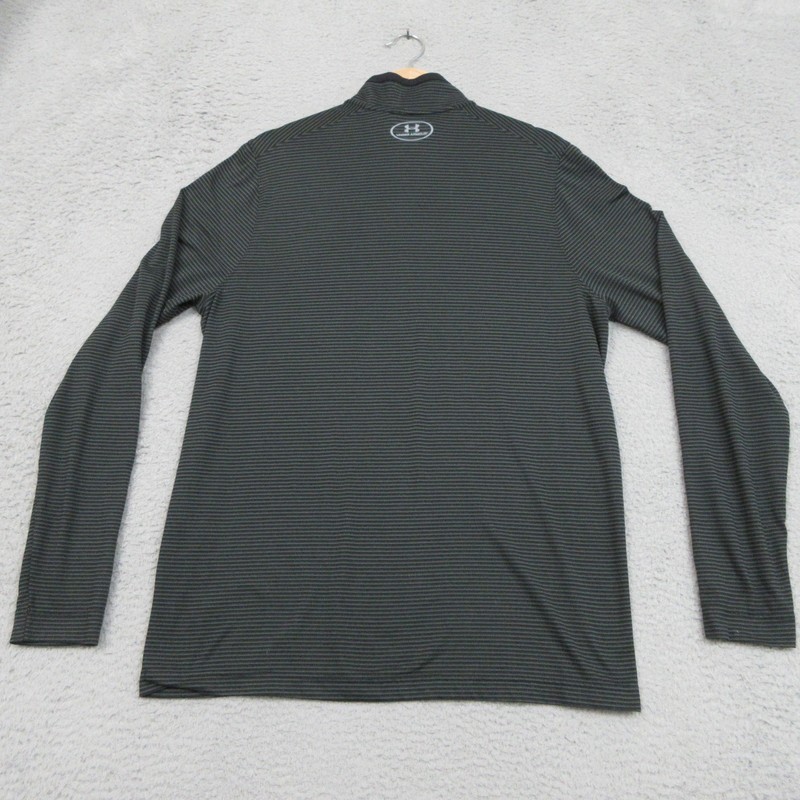 Under Armour Pullover Mens Medium Gray Black ColdGear Quarter Zip Striped Loose gallery