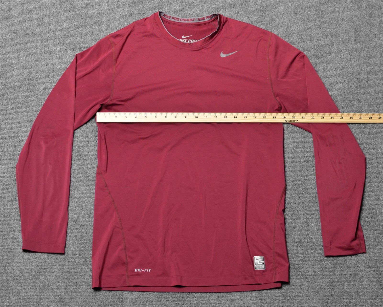 MEN NIKE PRO COMBAT SIZE L LARGE DRI FIT BURGUNDY MAROON GRAY FITTED LONG SLEEVE gallery