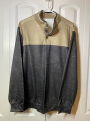 Men’s 3 Button Pullover, Beige and Dark Gray, Medium