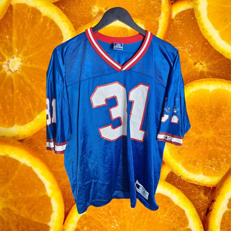 Champion VTG New York Giants Sehorn 31 V-Neck Short Sleeve Home Jersey Size 44 gallery