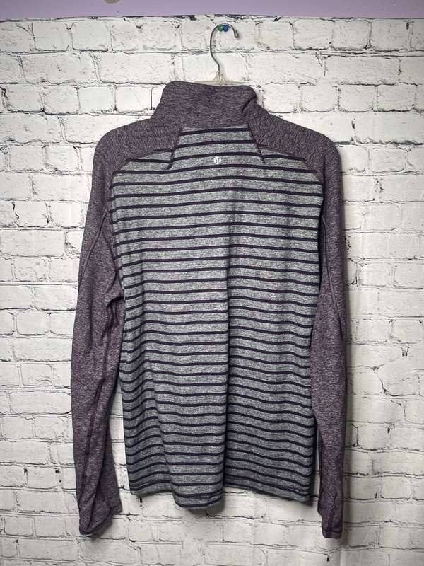 Lululemon Shirt Men 1/4 Zip Pullover Gray Purple Striped Mock Stretch Yoga N18 gallery
