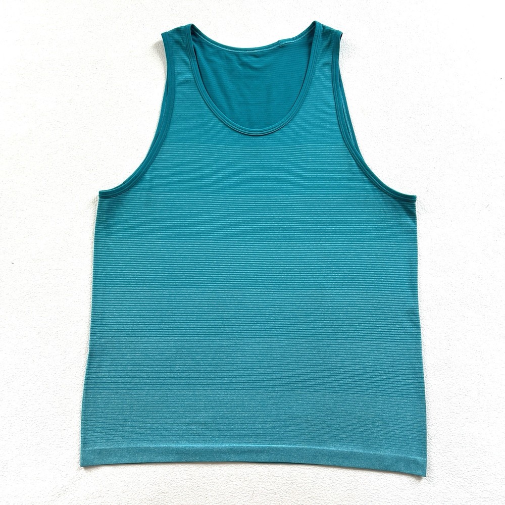 Lululemon Men Aqua Turquoise Stripe Heathered Surge Metal Vent Tech Tank Top M