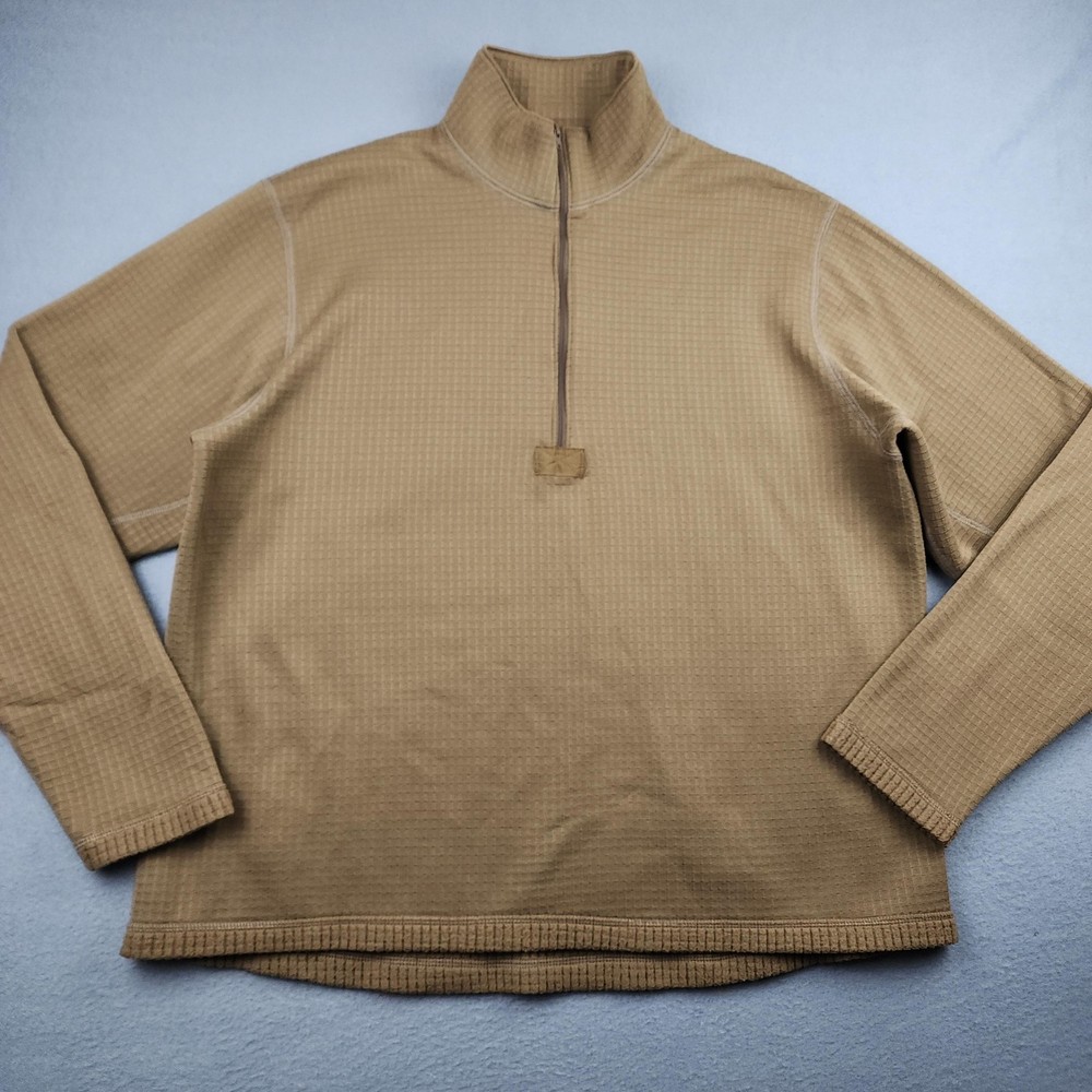 TRU-SPEC Pullover Mens XL Brown Grid Fleece 1/4 Zip Thermal Tactical Military