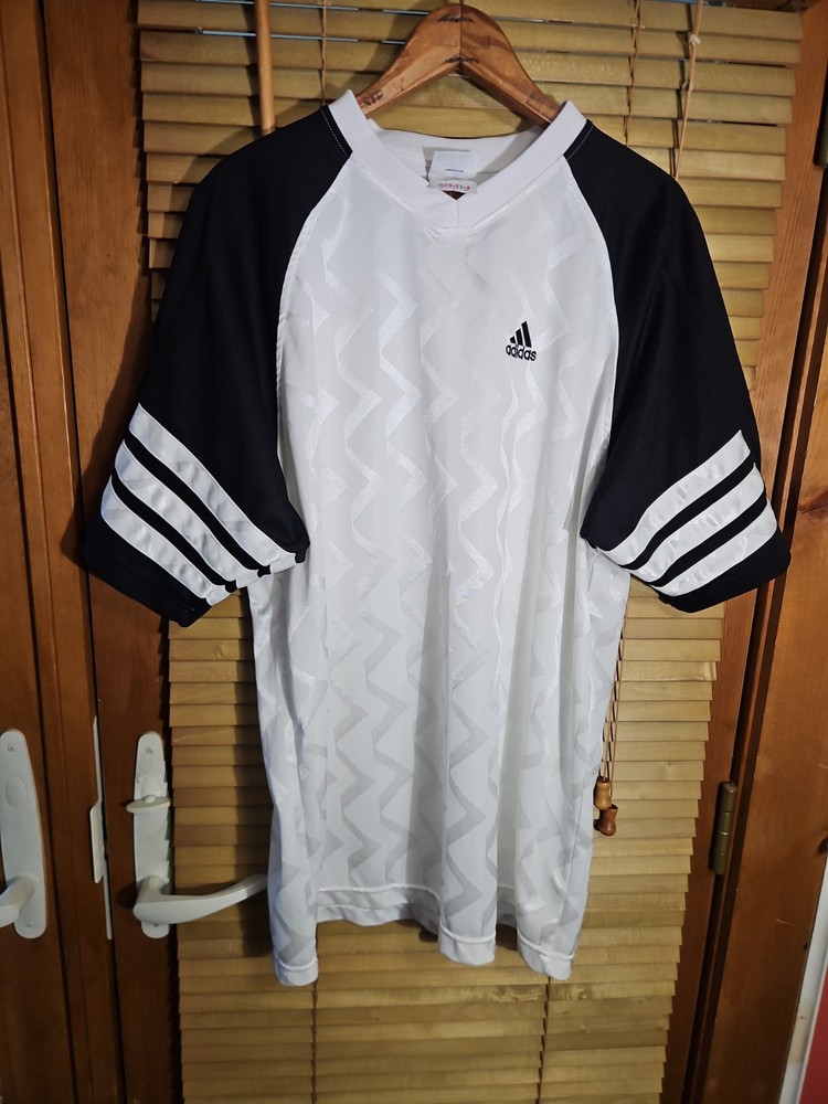 Vintage 90s Adidas Satin Silky Blank White Soccer Jersey 3 Stripes Men's XL
