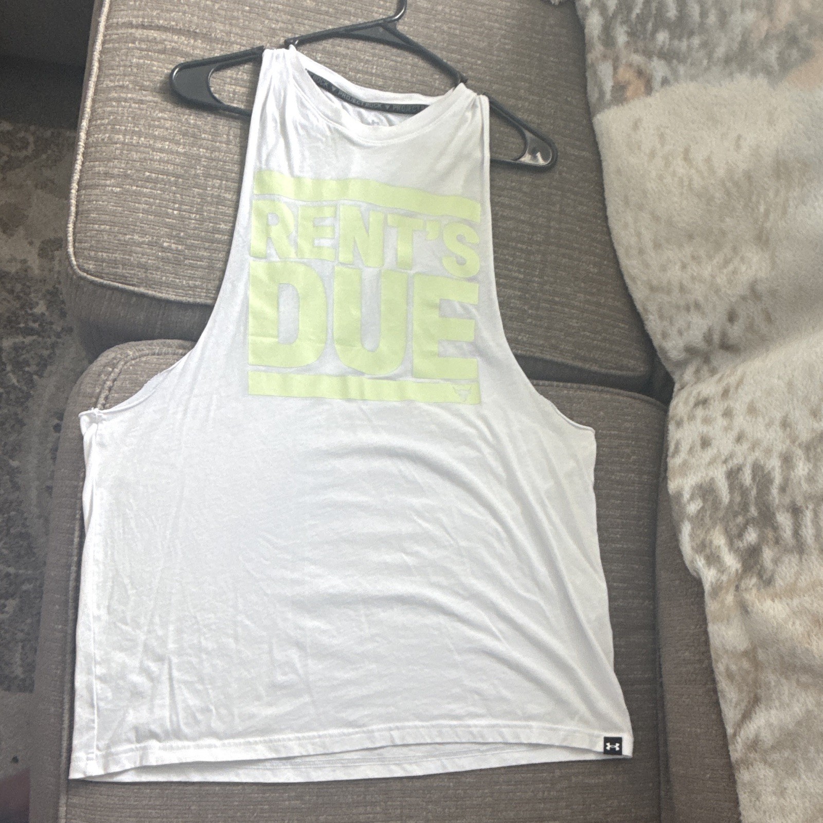 Under Armour Project Rock Men’s Large Racerback Tank White Graphic Crew Neck gallery