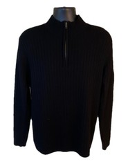 Dunning Sweater Mens Large Black Ribbed 100% Wool Mid-Weight 1/4 Zip Mock Neck
