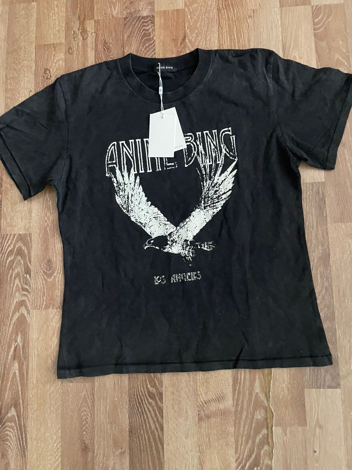Anine Bing Lili Eagle Tee Washed Black Los Angeles NWT Vintage Rock Size S gallery