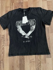 Anine Bing Lili Eagle Tee Washed Black Los Angeles NWT Vintage Rock Size S