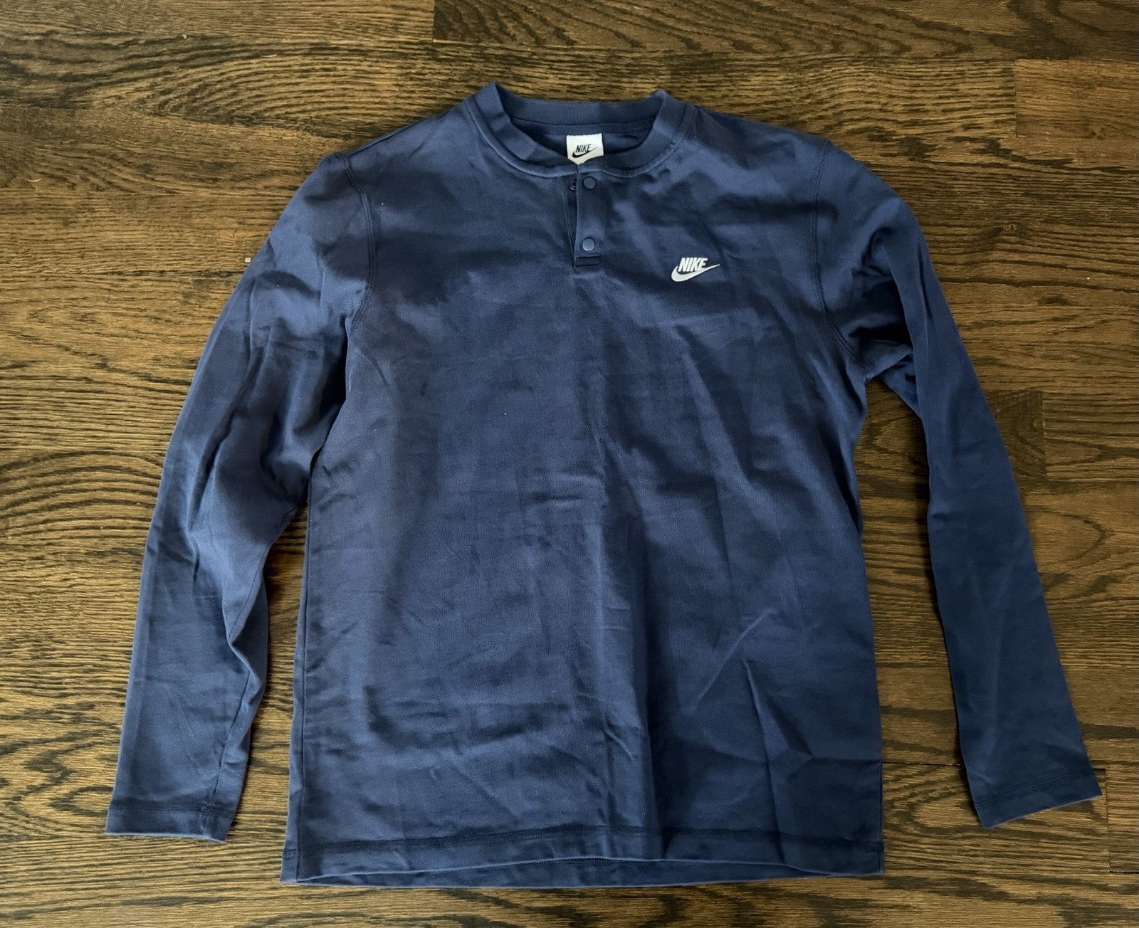 Nike Mens Club Fleece Long Sleeve Henley Shirt Blue FZ6630-010 Medium gallery