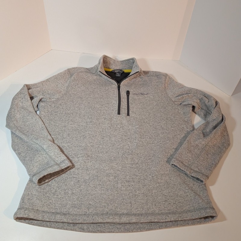 Eddie Bauer 1/4 Zip Pullover Fleece Sweater Mens L Heather Gray Hiking Layer Top gallery