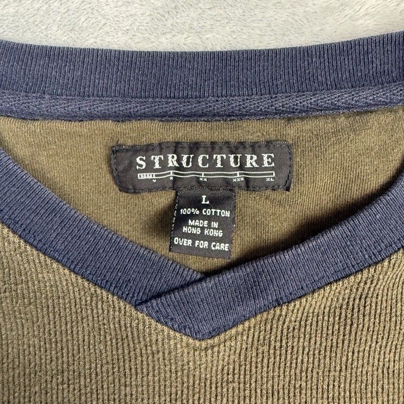 Vintage 90s Structure Colorblock Thermal Knit Sweater Blue Grunge Skater Large gallery