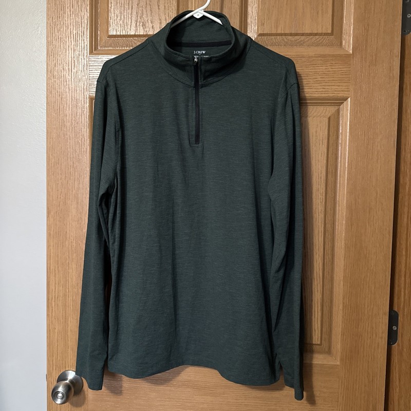 J.Crew Men’s Large Performance 1/4 Zip Front, Forest Green Long Sleeve Pullover. gallery