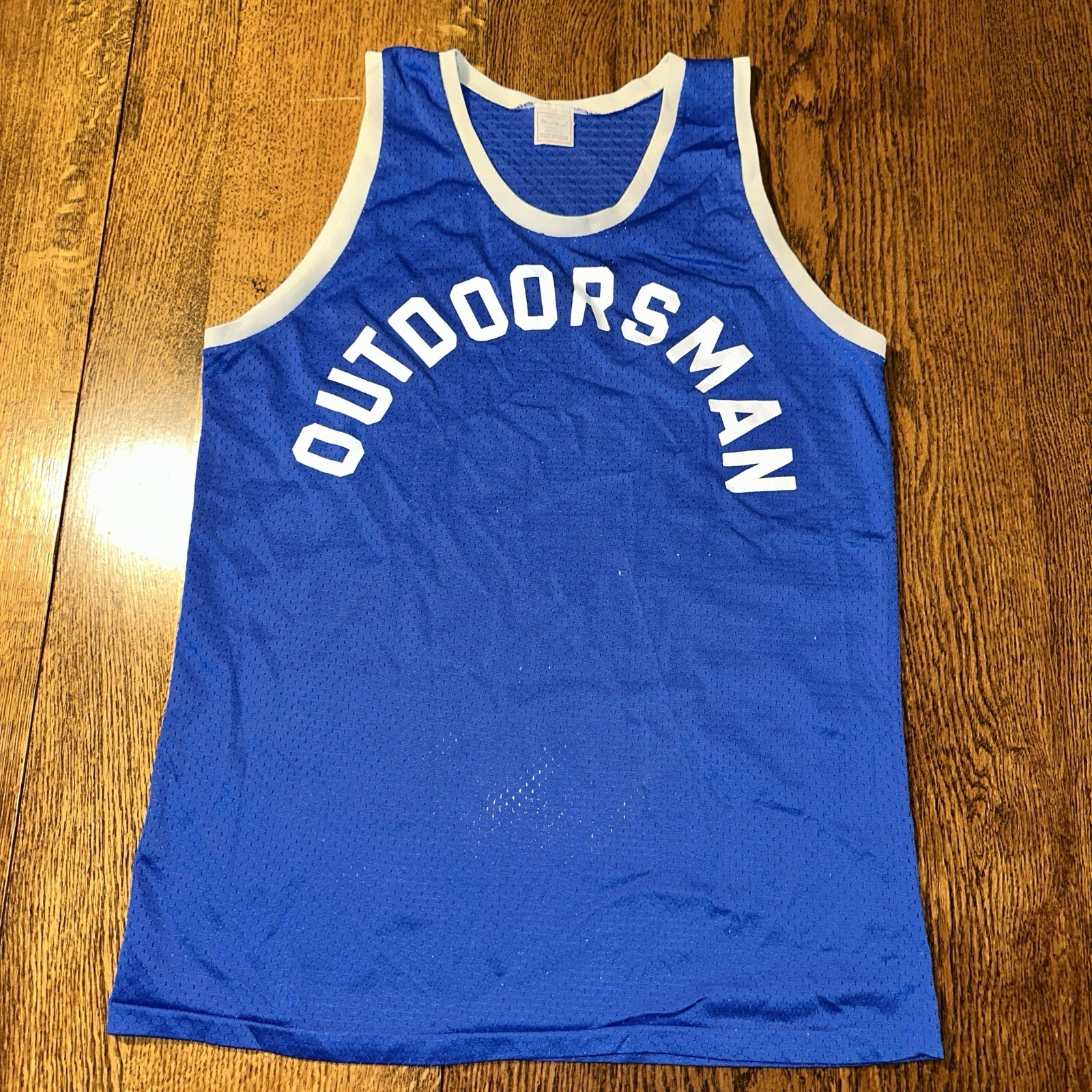 Vtg 70s Basketball Jersey Outdoorsman Large Blue White Made USA gallery