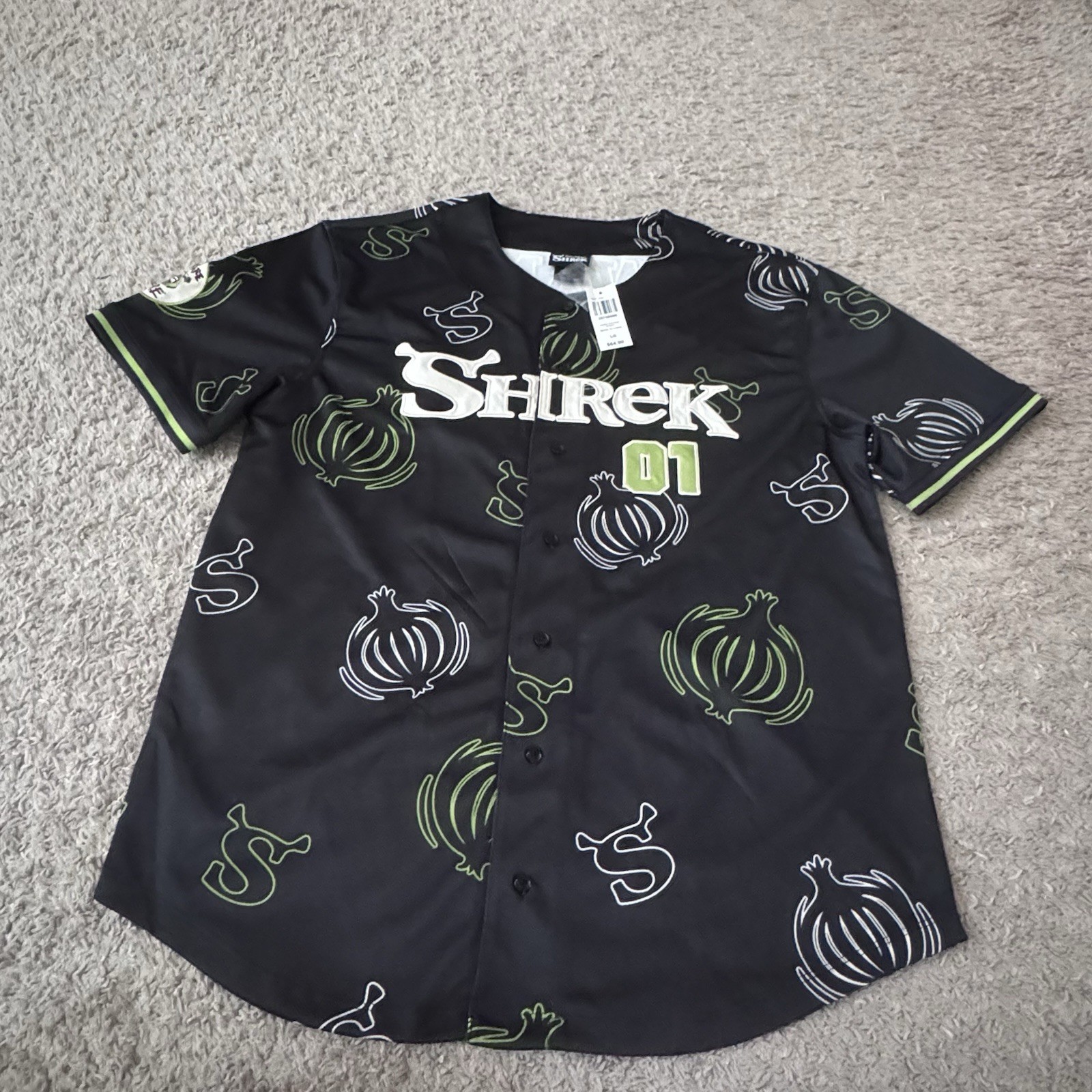 NWT Men’s DreamWorks Shrek Onions Allover Print Baseball Jersey (Size: Large) gallery