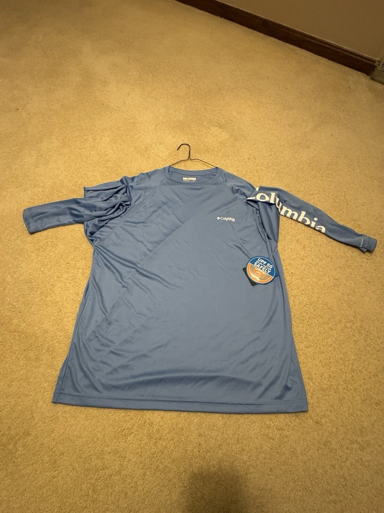 NWT COLUMBIA MEN"S PFG DEEP WAVES LONG SLEEVE WICKING SHIRT, LARGE L UPF 50