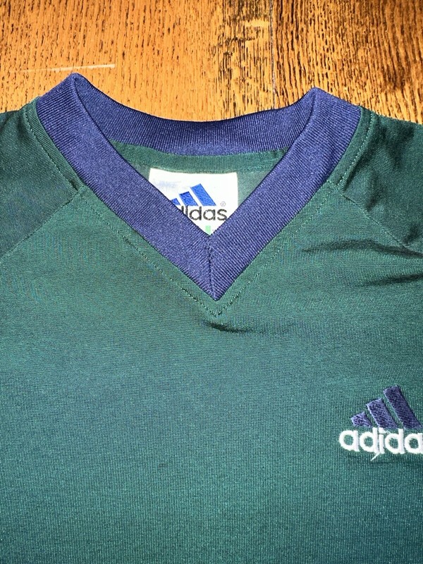 Vtg 90s Adidas Colorblock Pullover Shirt XL Green Blue Embroidered Top Stripes gallery