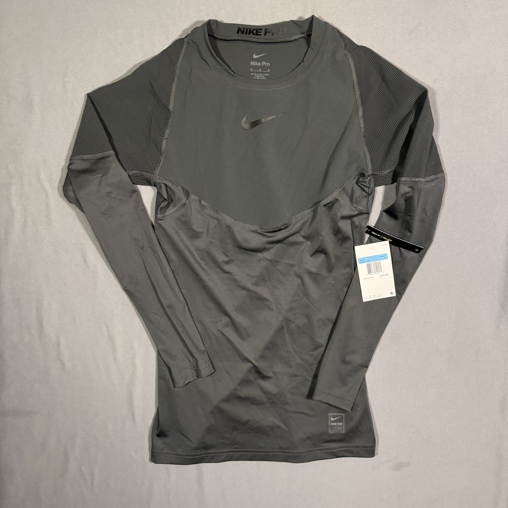 Nike Pro Mens HyperCompression LS Training Shirt M charcoal 646372-060 $110