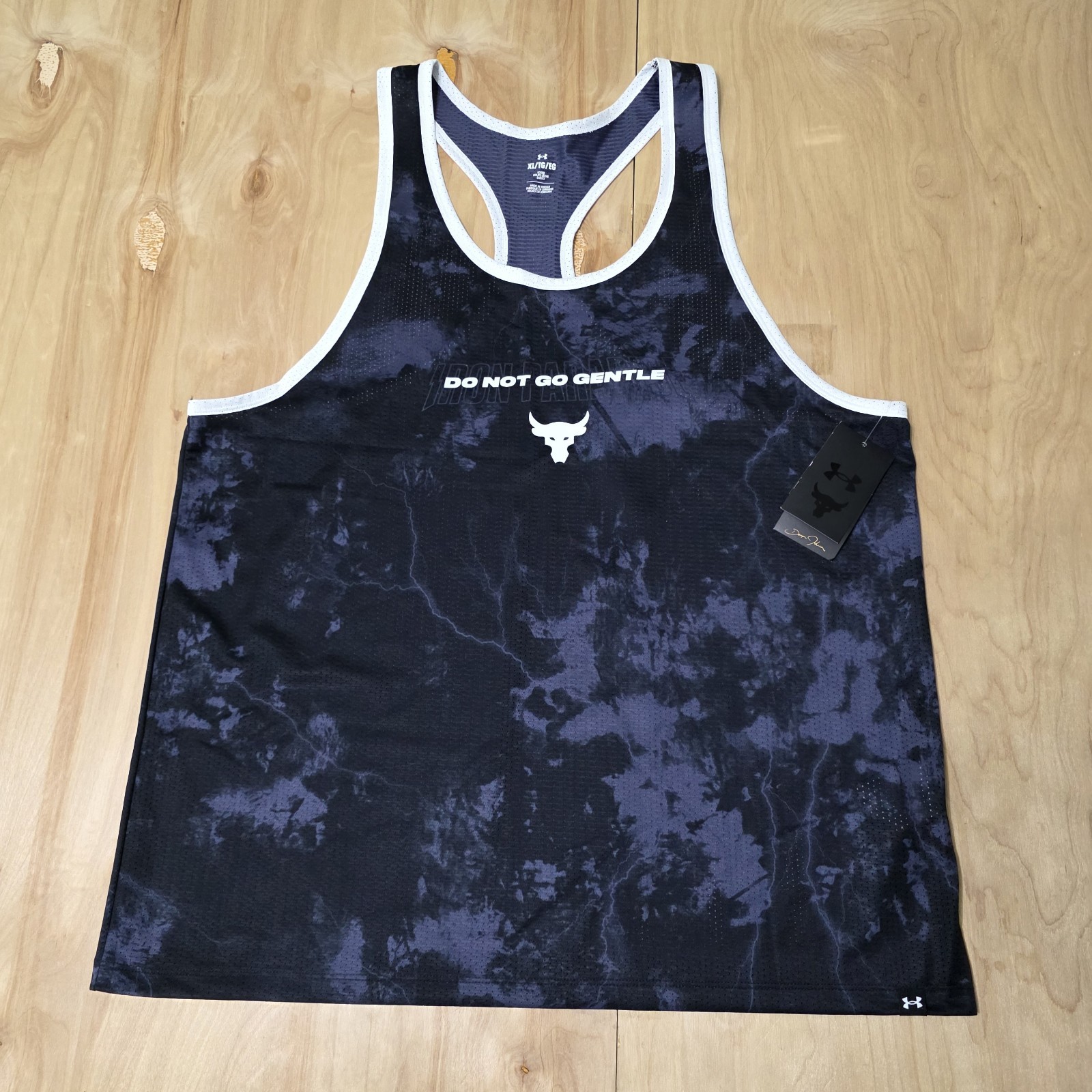Under Armour Project Rock Mesh Printed Tank Black/Steel/White Men Sz XL gallery