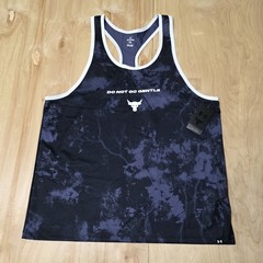 Under Armour Project Rock Mesh Printed Tank Black/Steel/White Men Sz XL