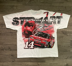 New Men Tony Stewart #14 Chase Authentics Nascar Racing All Over White Red Shirt