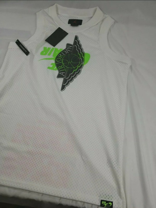 Nike Air Jordan Wings Logo Jersey White/Green/Black BQ8479-100 Men's Size L $70 gallery