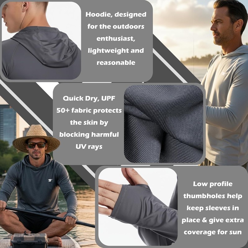 3 Pack Men's UPF 50+ Sun Protection Lightweight Hoodie Performance Long Sleeve gallery