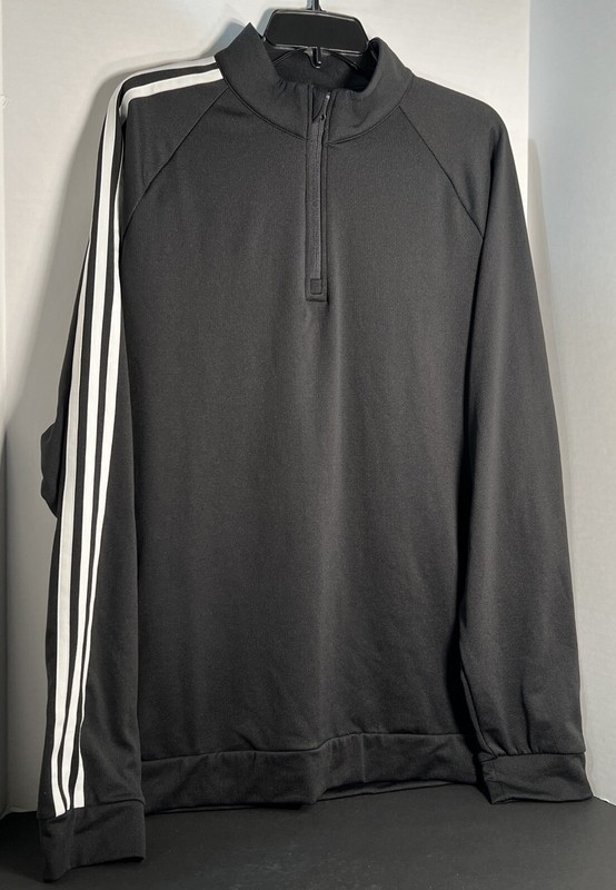 adidas 1/4 Zip Black Pullover Long Sleeve w/ Three Stripes Men's Size Large EUC gallery