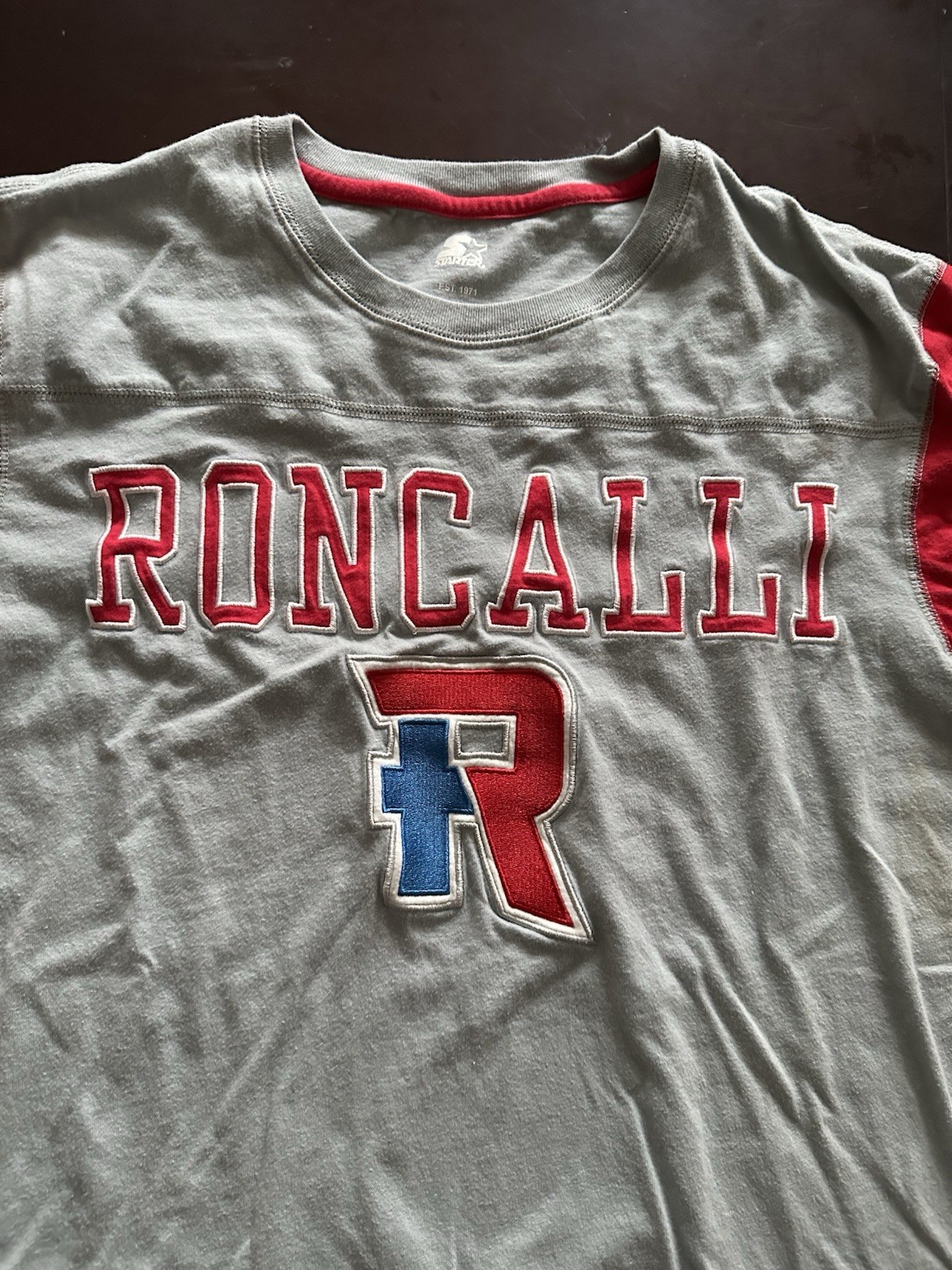 Roncalli Royals Rebels Starter Graphic T-Shirt Embroidered Striped Sleeve Large gallery