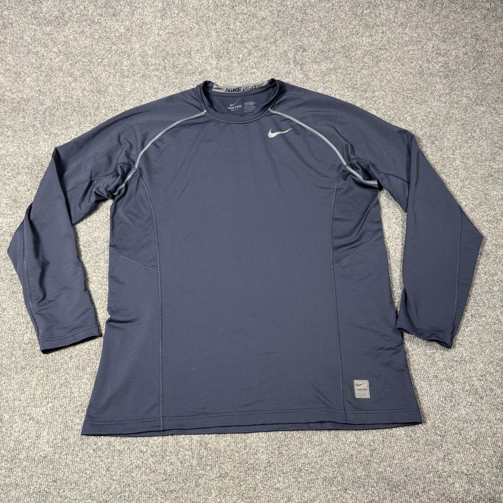 Nike Pro Dri-FIT Shirt Mens 2XL Blue Long Sleeve Fitted Base Layer Top