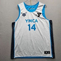 Charlotte Hornets YMCA Men’s Size XL White Blue Sleeveless Sports Tank Top #14