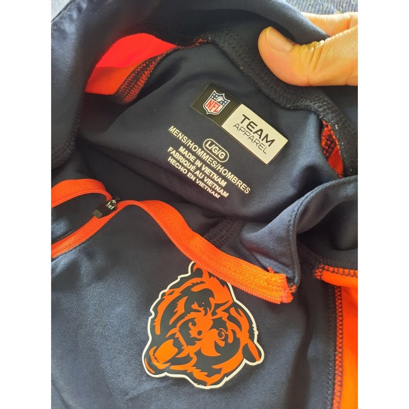 NFL Team Apparel Chicago Bears Quarter Zip Pullover Mens Large Navy Blue Orange gallery