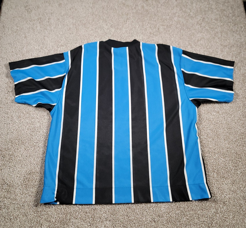 Vintage 90s Nike Soccer Jersey Shirt Large Blue Striped Center Swoosh Rare Y2K gallery