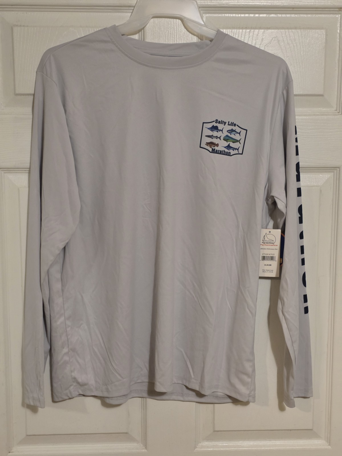 salt life Long Sleeve performance Tee Light Gray W/ Fish Graphic gallery