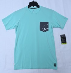 NIKE DRI FIT Anti-Hole Short Sleeve T-Shirt Sweat-Wicking Polyester Lake Water