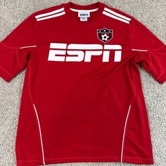 ESPN Soccer Jersey Red Athletic Training Futbol Graphic Mens Medium EUC