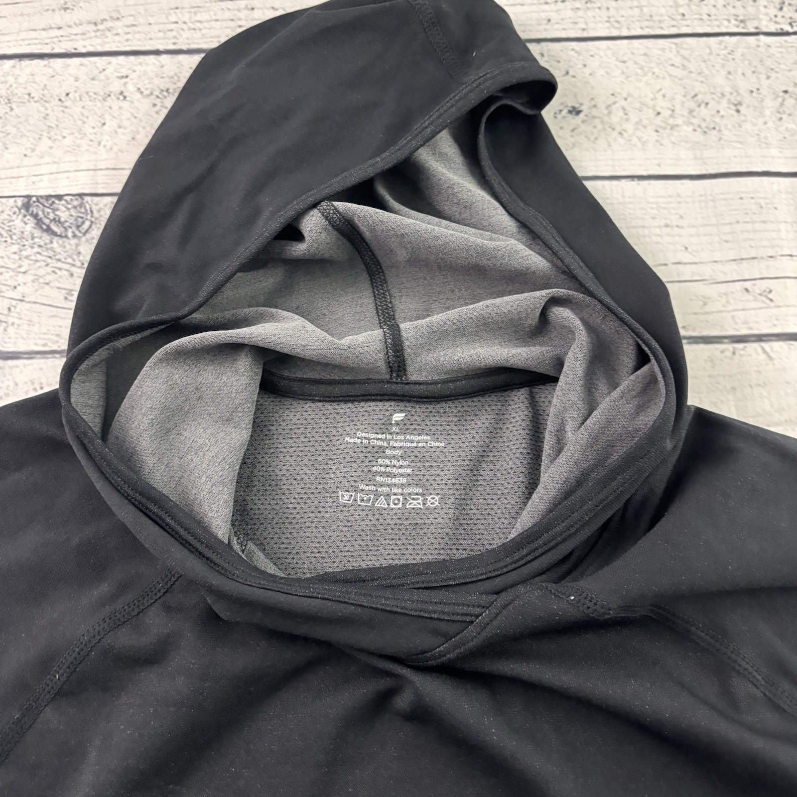 Fabletics Long Sleeve Nylon Poly Hooded Athletic T Shirt Men's XL Black gallery