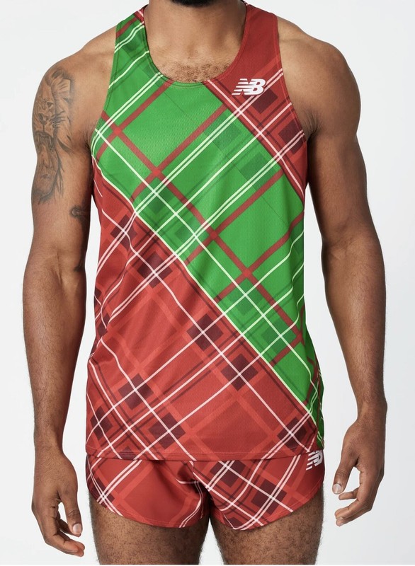 Mens New Balance Pro Elite Singlet Running Top Green Red Plaid New XL gallery