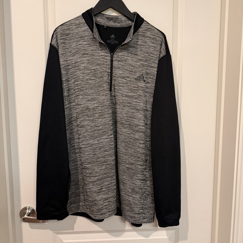 adidas Men's 2XL Gray Black Space Dye 1/4 Zip Mock Neck Pullover Activewear Top gallery