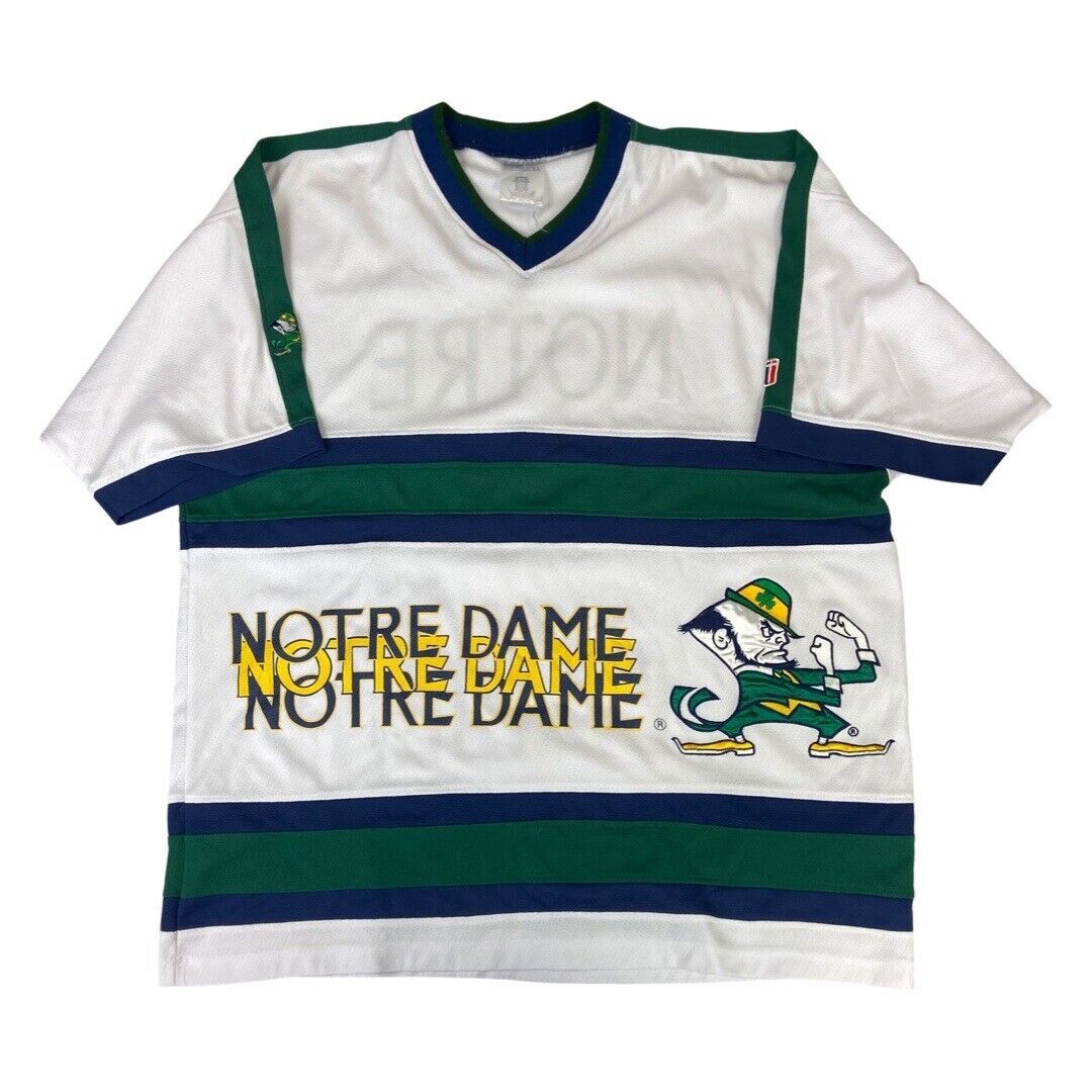 VTG 90s White, Green & Blue Twins Apparel Notre Dame Fighting Irish Jersey XXXL gallery